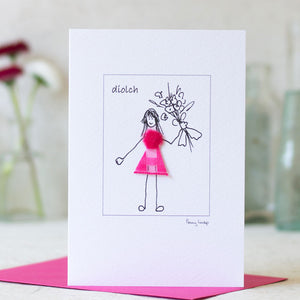 Welsh Thank You Card with a Girl with Flowers