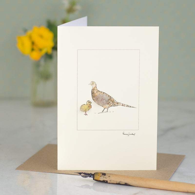 Pheasant Card - female and chick