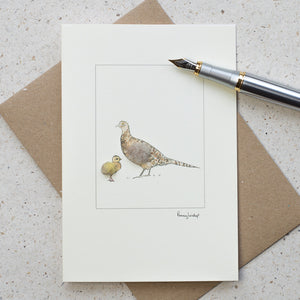 Pheasant Card - female and chick
