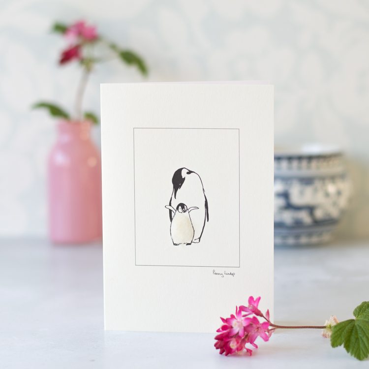 Mother Penguin & Chick greetings card