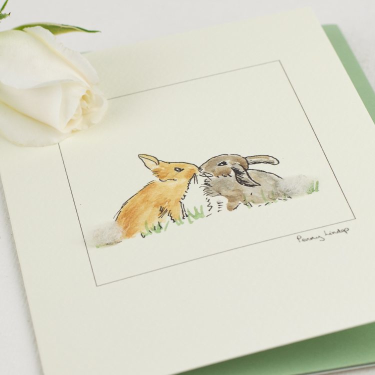 Rabbits Kissing card