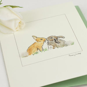 Rabbit greetings card - 2 Rabbits Kissing