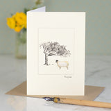 Sheep greetings card - mule and windswept tree