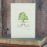 Sheep and chestnut tree greetings card