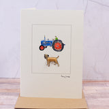 Blue Ford Tractor & Border Terrier card