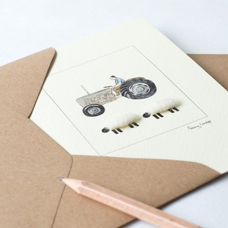 Sheep & Grey Fergie Tractor card