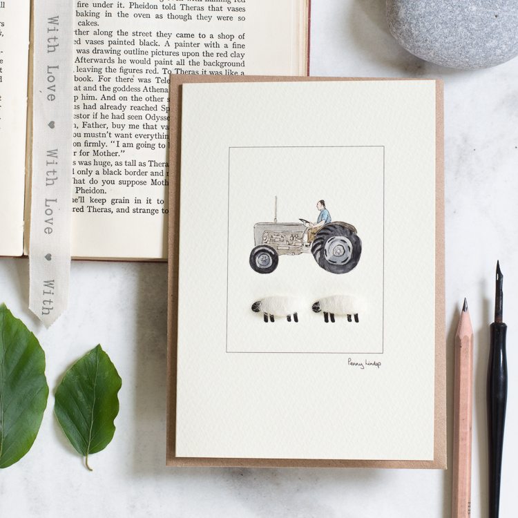 Sheep & Grey Fergie Tractor card