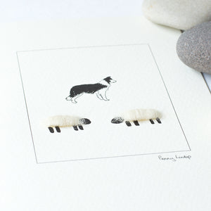 Sheep & Border Collie dog greetings card