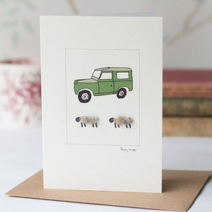 Sheep & Land Rover greetings card