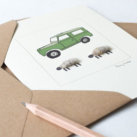 Sheep & Land Rover card