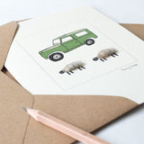 Sheep & Land Rover greetings card