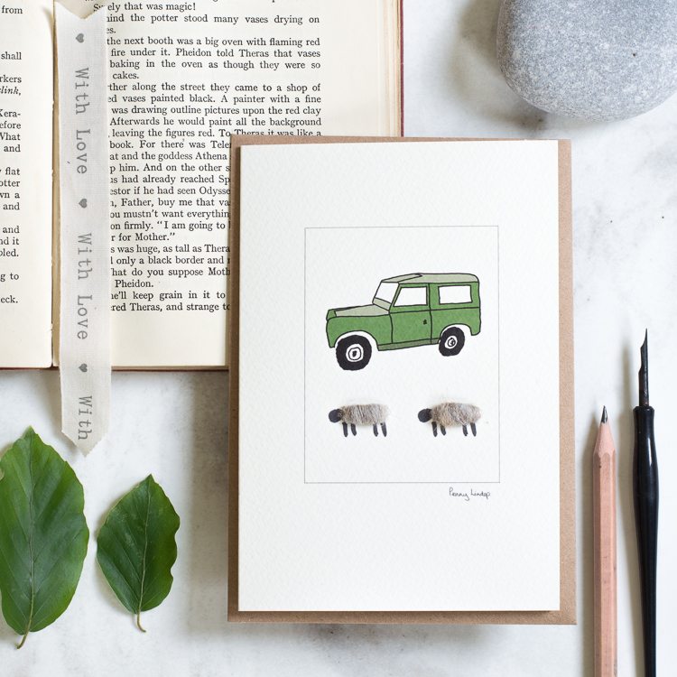 Sheep & Land Rover card