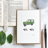 Sheep & Land Rover card