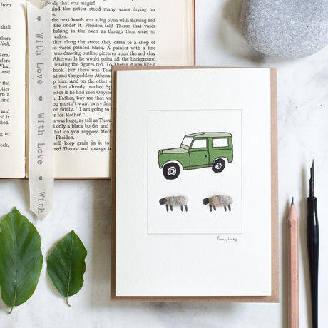 Sheep & Land Rover card