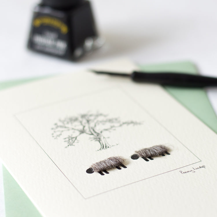 Sheep and tree greetings card