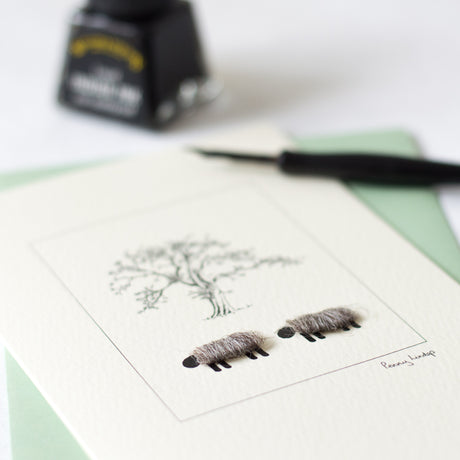 Sheep and tree greetings card