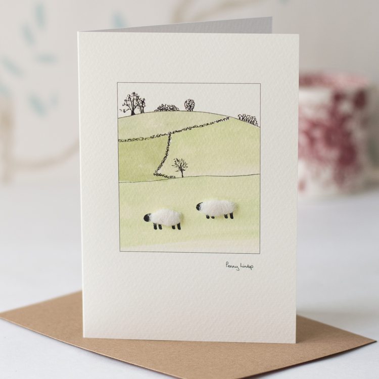 Woolly Sheep on Hillside Card