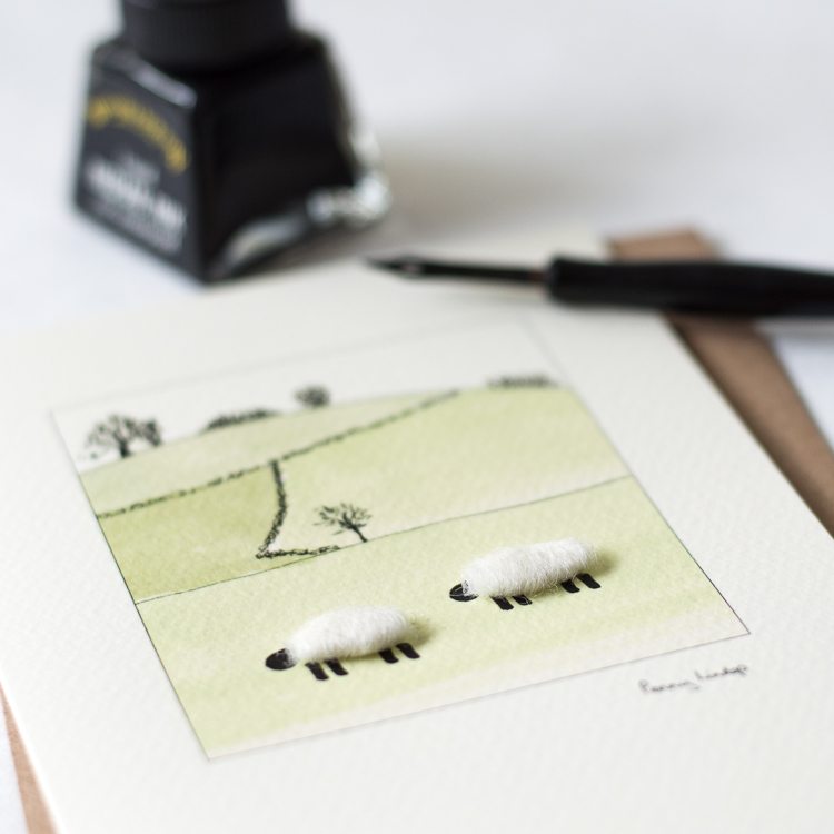 Woolly Sheep on Hillside Card