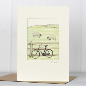Sheep & Bicycle greetings card