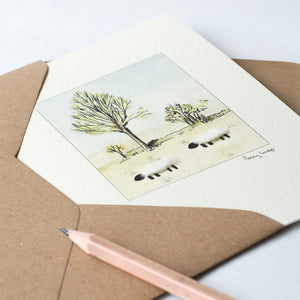 Sheep & Willow Tree greetings card
