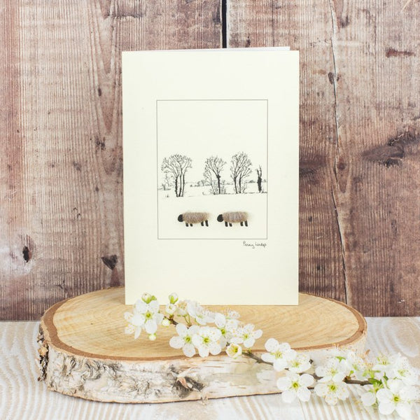 Woolly Sheep card -  winter trees