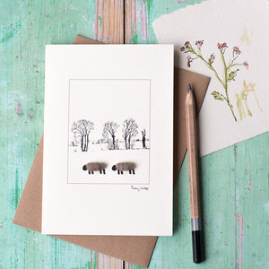 Woolly Sheep card -  winter trees