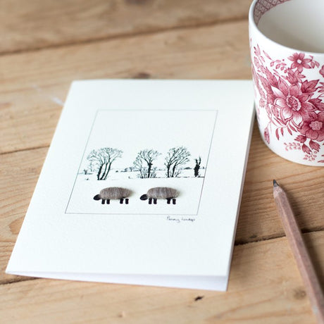 Woolly Sheep card -  winter trees