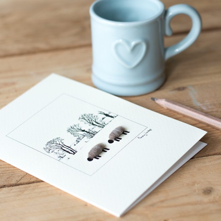 Woolly Sheep card -  winter trees
