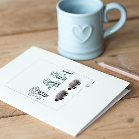 Woolly Sheep card -  winter trees