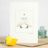 Swans in Love greetings card