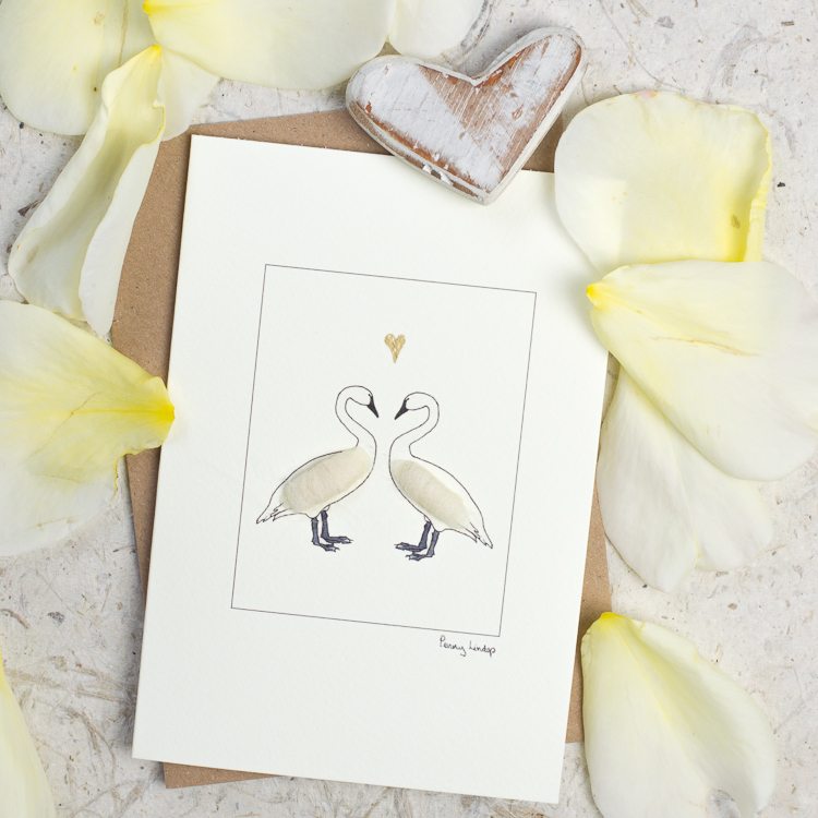 Swans in Love greetings card