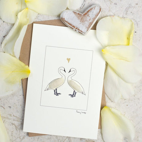 Swans in Love greetings card