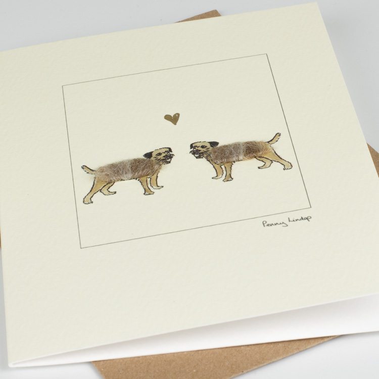 Border Terriers in love greetings card