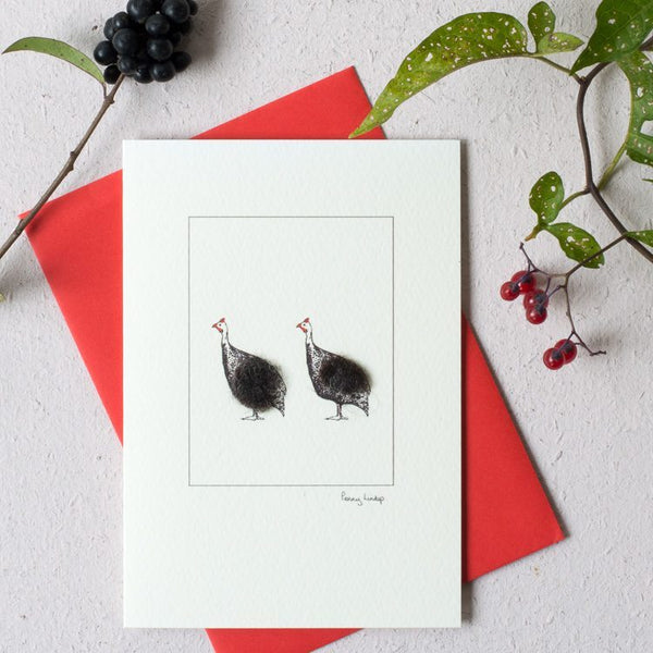Guinea Fowl greetings card - 2 Guinea Fowl
