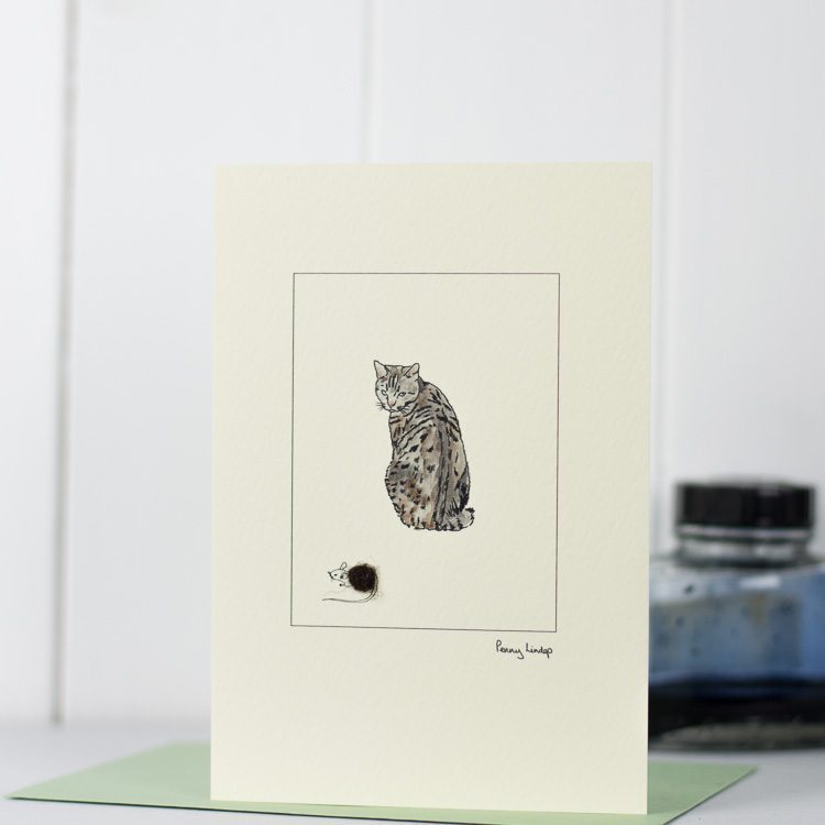 Tabby Cat And Mouse card