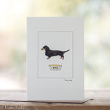 Dachshund greetings card, black and tan Dachshund