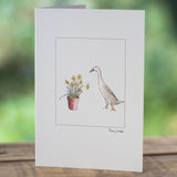 Indian Runner Duck & Daffodils greetings card