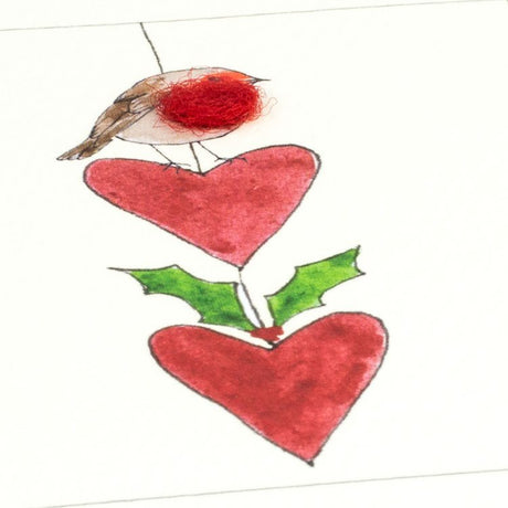 Robin & Hanging Hearts Christmas card