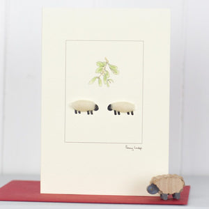 Sheep Beneath Mistletoe Christmas card