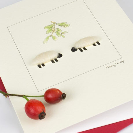 Sheep Beneath Mistletoe Christmas card