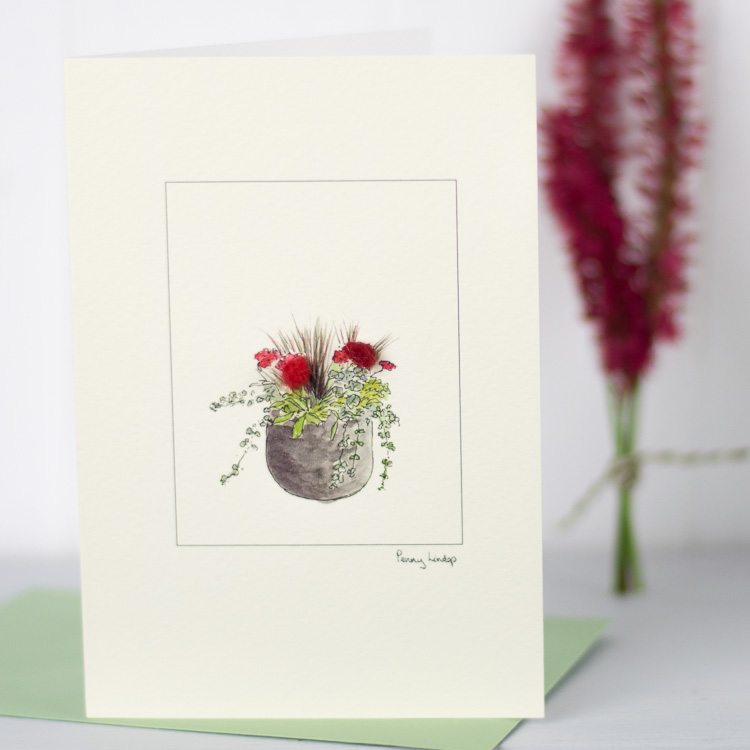 Pot of red Flowers card