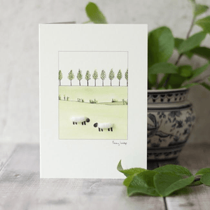 White Sheep Card - line of little trees