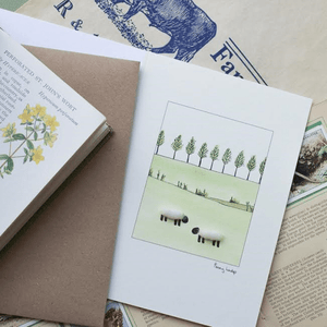 White Sheep Card - line of little trees