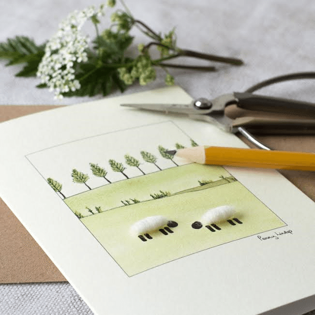 White Sheep Card - line of little trees
