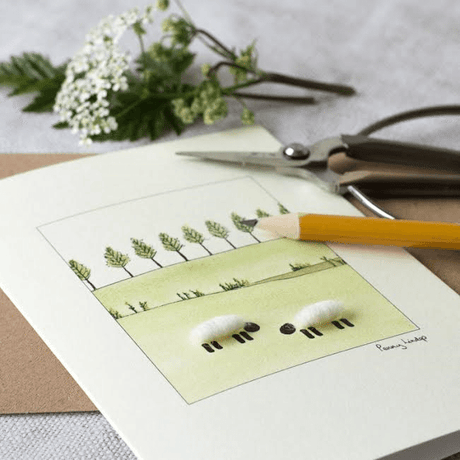 White Sheep Card - line of little trees