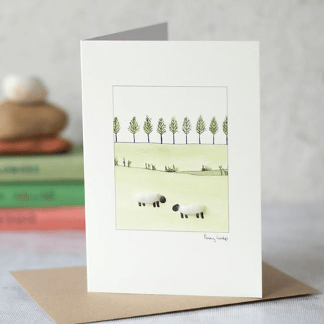 White Sheep Card - line of little trees